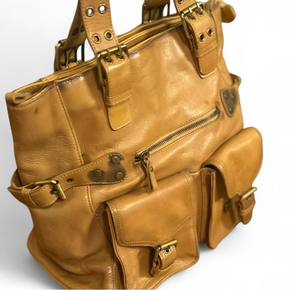 Marco Avane (italy) Y2K Leather Cargo Pocket Tote Bag Tan Shoulder Bag Vintage - Picture 3 of 8